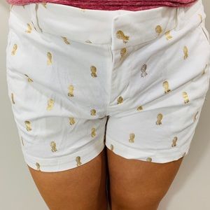 Ana Gold Pineapple Print White Twill Shorts sz 10